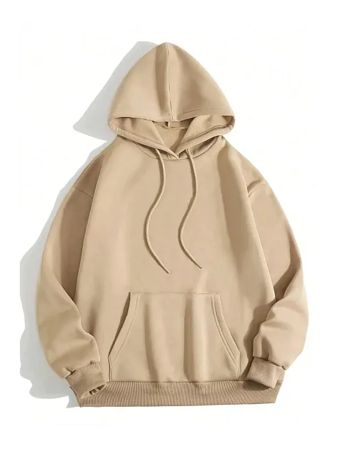 Erkek 3 İplik Pamuklu Kapüşonlu Kanguru Cepli Sweatshirt Hoodie -  Bej