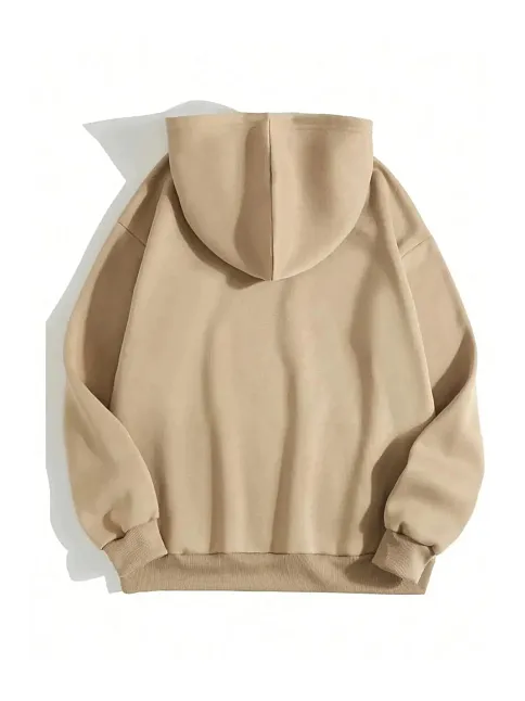 Erkek 3 İplik Pamuklu Kapüşonlu Kanguru Cepli Sweatshirt Hoodie -  Bej