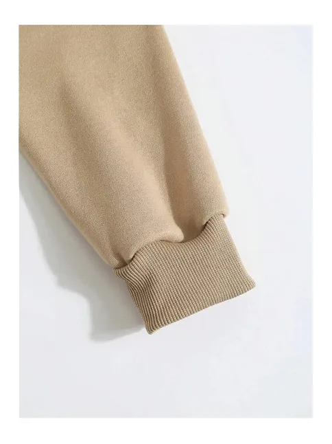 Erkek 3 İplik Pamuklu Kapüşonlu Kanguru Cepli Sweatshirt Hoodie -  Bej