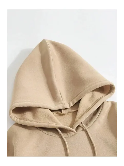 Erkek 3 İplik Pamuklu Kapüşonlu Kanguru Cepli Sweatshirt Hoodie -  Bej