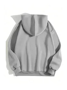 Erkek 3 İplik Pamuklu Kapüşonlu Kanguru Cepli Sweatshirt Hoodie - Boyalı Gri