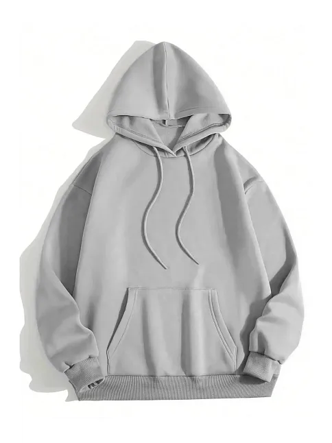 Erkek 3 İplik Pamuklu Kapüşonlu Kanguru Cepli Sweatshirt Hoodie - Boyalı Gri