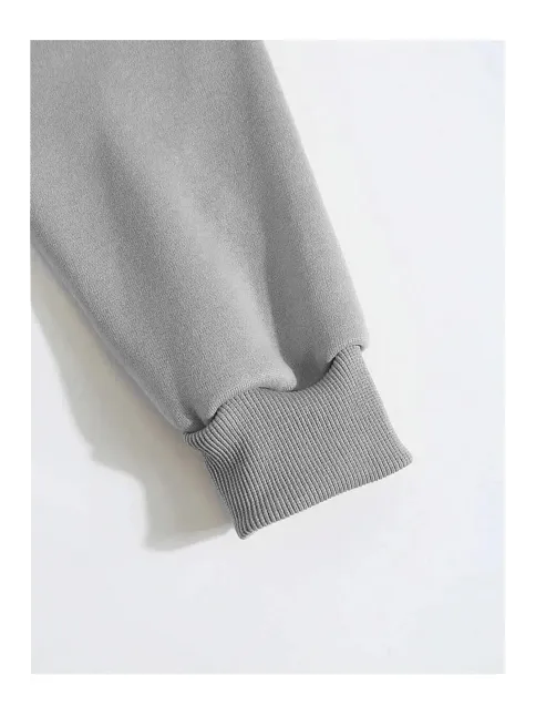 Erkek 3 İplik Pamuklu Kapüşonlu Kanguru Cepli Sweatshirt Hoodie - Boyalı Gri