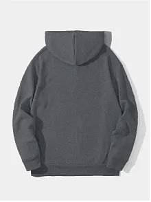 Erkek 3 İplik Pamuklu Kapüşonlu Kanguru Cepli Sweatshirt Hoodie -  Füme