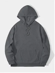 Erkek 3 İplik Pamuklu Kapüşonlu Kanguru Cepli Sweatshirt Hoodie -  Füme