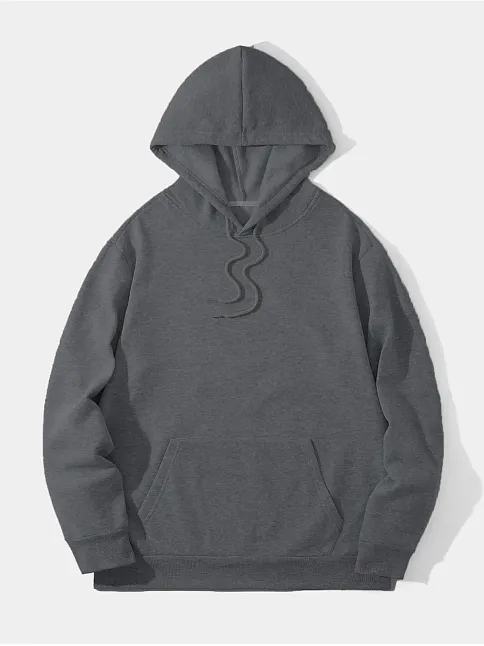Erkek 3 İplik Pamuklu Kapüşonlu Kanguru Cepli Sweatshirt Hoodie -  Füme