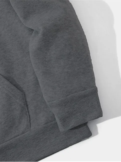 Erkek 3 İplik Pamuklu Kapüşonlu Kanguru Cepli Sweatshirt Hoodie -  Füme