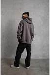 Erkek 3 İplik Pamuklu Kapüşonlu Kanguru Cepli Sweatshirt Hoodie - Gri
