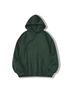Erkek 3 İplik Pamuklu Kapüşonlu Kanguru Cepli Sweatshirt Hoodie -  Koyu Yeşil