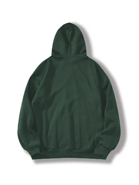 Erkek 3 İplik Pamuklu Kapüşonlu Kanguru Cepli Sweatshirt Hoodie -  Koyu Yeşil