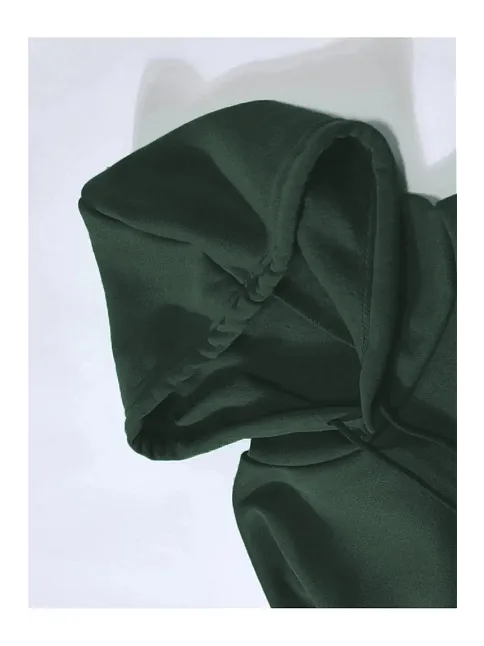 Erkek 3 İplik Pamuklu Kapüşonlu Kanguru Cepli Sweatshirt Hoodie -  Koyu Yeşil