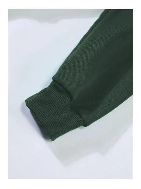 Erkek 3 İplik Pamuklu Kapüşonlu Kanguru Cepli Sweatshirt Hoodie -  Koyu Yeşil