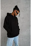 Erkek 3 İplik Pamuklu Kapüşonlu Kanguru Cepli Sweatshirt Hoodie -  Siyah