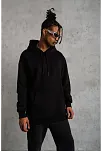 Erkek 3 İplik Pamuklu Kapüşonlu Kanguru Cepli Sweatshirt Hoodie -  Siyah