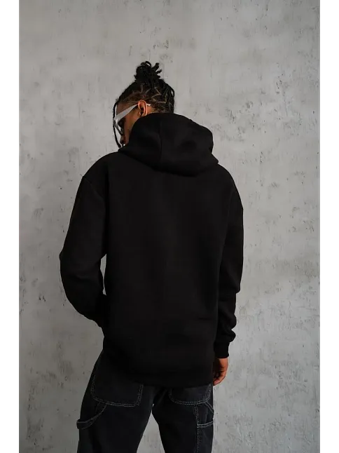 Erkek 3 İplik Pamuklu Kapüşonlu Kanguru Cepli Sweatshirt Hoodie -  Siyah