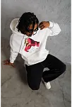 Erkek Kapüşonlu Cepli Boks Eldiven Baskılı 3 İplik Sweatshirt Hoodie - Beyaz