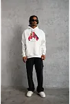Erkek Kapüşonlu Cepli Boks Eldiven Baskılı 3 İplik Sweatshirt Hoodie - Beyaz
