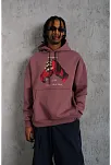 Erkek Kapüşonlu Cepli Box Eldiven Baskılı 3 İplik Sweatshirt Hoodie - Gül Kurusu