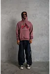 Erkek Kapüşonlu Cepli Box Eldiven Baskılı 3 İplik Sweatshirt Hoodie - Gül Kurusu