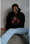 Erkek Kapüşonlu Cepli Box Eldiven Baskılı 3 İplik Sweatshirt Hoodie - Siyah