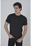 Erkek File Çepli  T-shirt Kısa Kol Bisiklet Yaka Slimfit Tişört - Siyah
