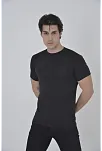Erkek File Çepli  T-shirt Kısa Kol Bisiklet Yaka Slimfit Tişört - Siyah