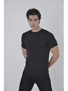 Erkek File Çepli  T-shirt Kısa Kol Bisiklet Yaka Slimfit Tişört - Siyah