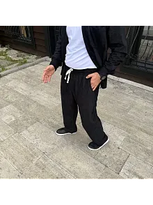 Erkek Fitilli Kadife Cepli Buggy Pantolon Oversize Rahat Kalıp - Siyah