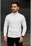 Erkek Fitilli Kazak Tam Boğazlı Balıkçı Yaka Triko 2'li Set Beyaz-siyah