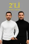 Erkek Fitilli Kazak Tam Boğazlı Balıkçı Yaka Triko 2'li Set Beyaz-siyah