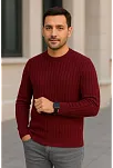 Erkek Fitilli Triko Kazak 2’li Set Siyah Bordo Kalın Dokuma Pamuklu Regular Fit Bisiklet
