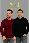 Erkek Fitilli Triko Kazak 2’li Set Siyah Bordo Kalın Dokuma Pamuklu Regular Fit Bisiklet