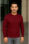 Erkek Fitilli Triko Kazak 2’li Set Siyah Bordo Kalın Dokuma Pamuklu Regular Fit Bisiklet