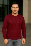 Erkek Fitilli Triko Kazak 2’li Set Siyah Bordo Kalın Dokuma Pamuklu Regular Fit Bisiklet
