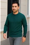 Erkek Fitilli Triko Kazak 2’li Set Siyah Haki Kalın Dokuma Pamuklu Regular Fit Bisiklet