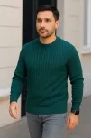 Erkek Fitilli Triko Kazak 2’li Set Siyah Haki Kalın Dokuma Pamuklu Regular Fit Bisiklet