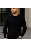 Erkek Fitilli Triko Kazak 2’li Set Siyah Haki Kalın Dokuma Pamuklu Regular Fit Bisiklet