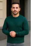 Erkek Fitilli Triko Kazak 2’li Set Siyah Haki Kalın Dokuma Pamuklu Regular Fit Bisiklet