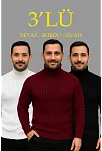 Erkek Fitilli Kazak Tam Boğazlı Balıkçı Yaka Triko 3'lü Set Beyaz-bordo-siyah