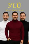 Erkek Fitilli Kazak Tam Boğazlı Balıkçı Yaka Triko 3'lü Set Beyaz-bordo-siyah