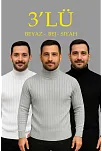 Erkek Fitilli Kazak Tam Boğazlı Balıkçı Yaka Triko 3'lü Set Beyaz-gri-siyah