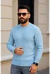 Erkek Fitilli Triko Bisiklet Yaka Kalın Kazak 3'lü Set Bej-bebek Mavisi-siyah