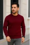 Erkek Fitilli Triko Bisiklet Yaka Kalın Kazak 3'lü Set Beyaz-bordo-siyah
