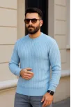 Erkek Fitilli Triko Bisiklet Yaka Kalın Kazak 4'lü Set Beyaz-bebek Mavisi-gri-siyah