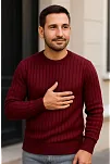 Erkek Fitilli Triko Bisiklet Yaka Kalın Kazak 4'lü Set Beyaz-bordo-gri-siyah