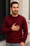 Erkek Fitilli Triko Bisiklet Yaka Kalın Kazak 4'lü Set Beyaz-bordo-gri-siyah