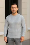Erkek Fitilli Triko Bisiklet Yaka Kalın Kazak 4'lü Set Beyaz-bebek Mavisi-gri-siyah