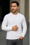 Erkek Fitilli Triko Bisiklet Yaka Kalın Kazak 4'lü Set Beyaz-haki-bej-siyah