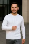 Erkek Fitilli Triko Bisiklet Yaka Kalın Kazak 4'lü Set Beyaz-haki-bej-siyah