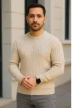 Erkek Fitilli Triko Bisiklet Yaka Kalın Kazak 4'lü Set Beyaz-bebek Mavisi-gri-siyah